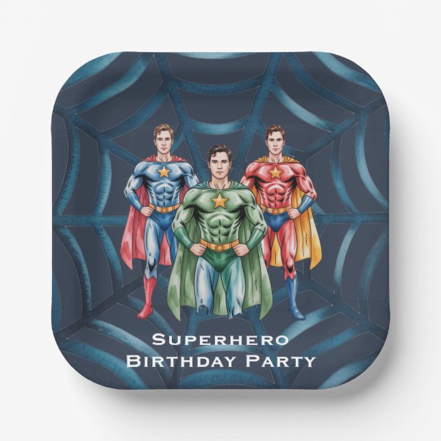 Superhero Birthday Party For Boys Paper Plate (Front)