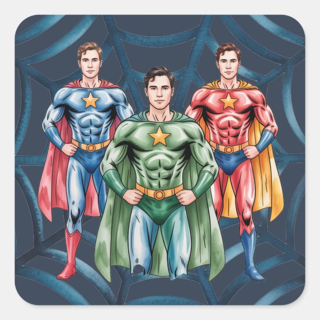 Superhero Birthday Party For Boys Square Sticker (Front)