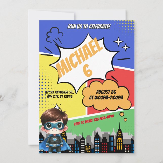 Superhero Birthday Party Invitation (Front)