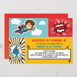 Superhero Birthday Party Invitation - Boy Colours