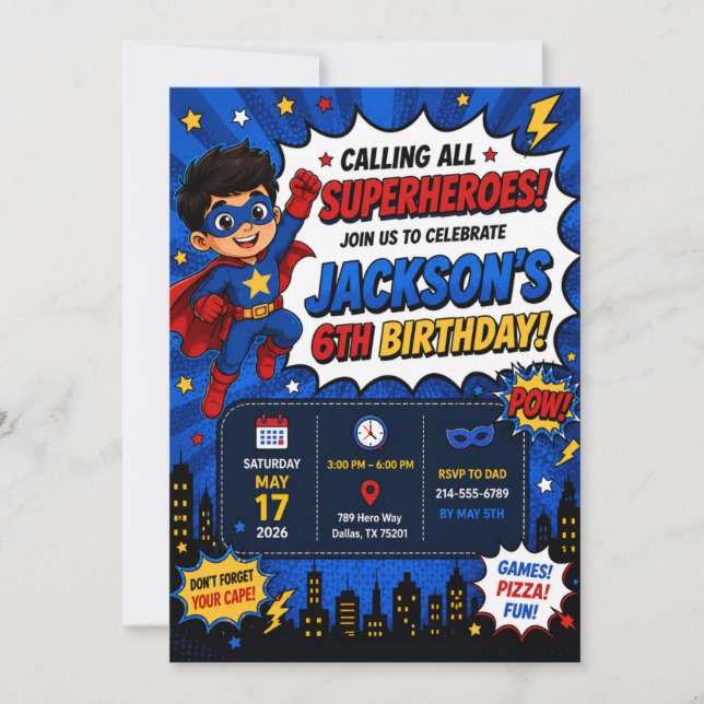 Superhero Birthday Party Invitation | Boy Superman (Front)