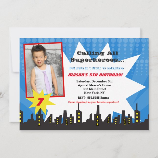 Superhero Birthday Party Invitations (Front)