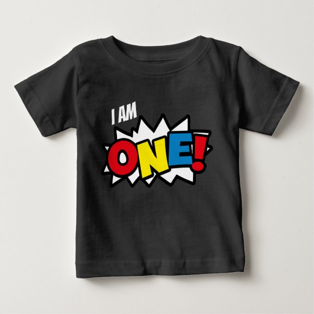 Superhero Black T-shirt, 1st Birthday Outfit Baby T-Shirt (Front)