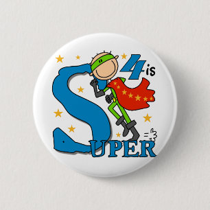Superhero Boy 4th Birthday Tshirts and Gifts 6 Cm Round Badge