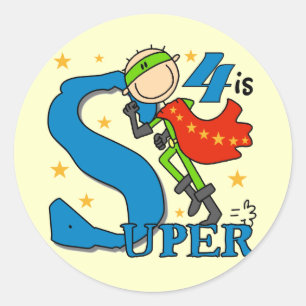 Superhero Boy 4th Birthday Tshirts and Gifts Classic Round Sticker