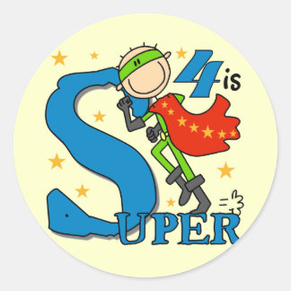 Superhero Boy 4th Birthday Tshirts and Gifts Classic Round Sticker
