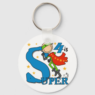 Superhero Boy 4th Birthday Tshirts and Gifts Key Ring