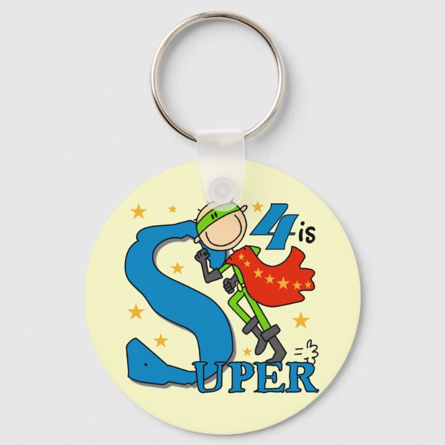 Superhero Boy 4th Birthday Tshirts and Gifts Key Ring (Front)