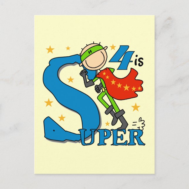 Superhero Boy 4th Birthday Tshirts and Gifts Postcard (Front)