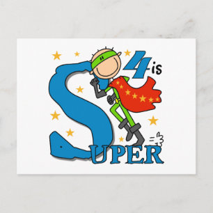 Superhero Boy 4th Birthday Tshirts and Gifts Postcard
