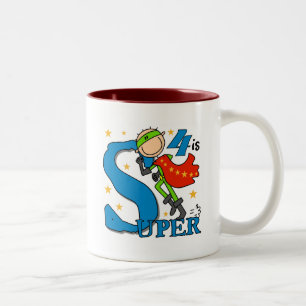 Superhero Boy 4th Birthday Tshirts and Gifts Two-Tone Coffee Mug