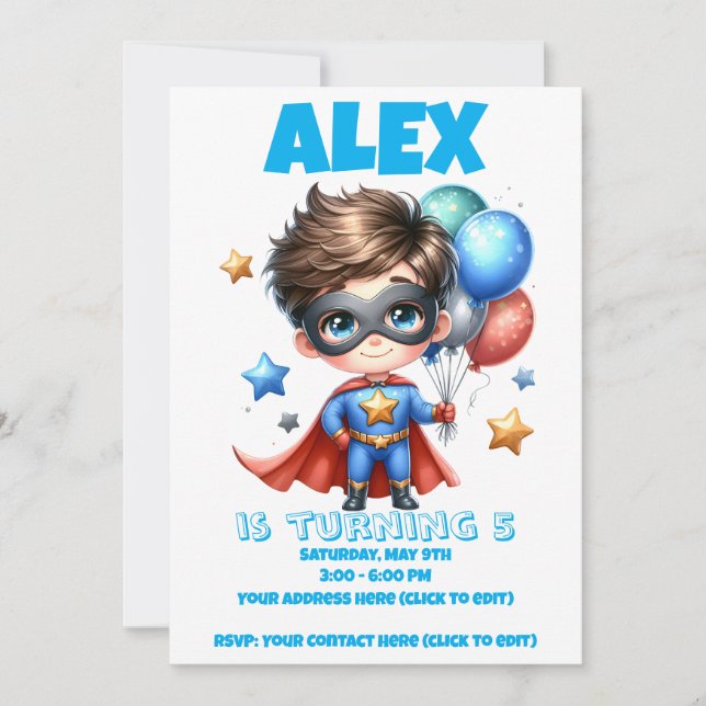 Superhero Boy Birthday Invitation | Editable  (Front)