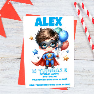 Superhero Boy Birthday Invitation Editable