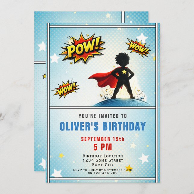 Superhero Boy Birthday Party Invitation (Front/Back)