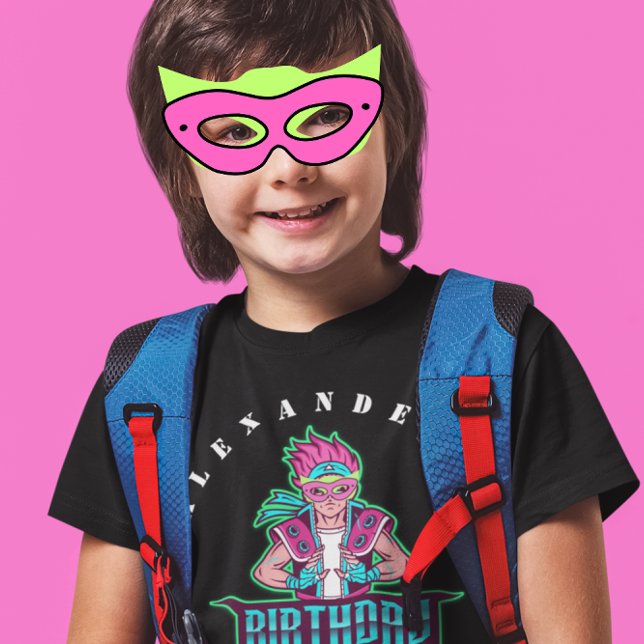 Superhero boy Green and pink mask Avatar Birthday T-Shirt (Creator Uploaded)