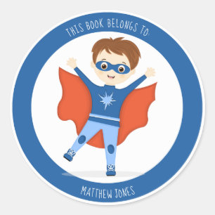 Superhero Boy This Book Belongs to Classic Round Sticker