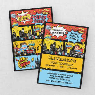 Superhero Boys 5th Birthday Party Invitation