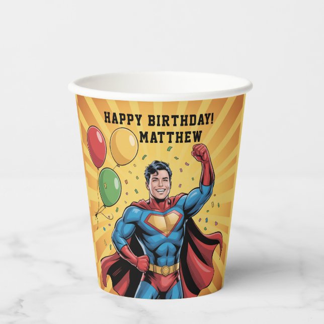Superhero Boys Birthday Party Paper Cups (Front)