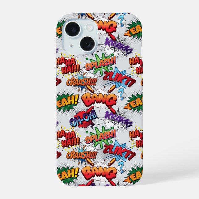 Superhero Bubble Pattern iPhone 15 Case (Back)