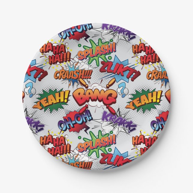 Superhero Bubble Pattern Paper Plate (Front)
