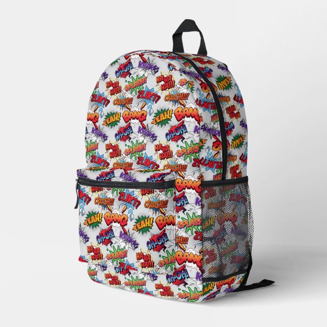 Superhero Bubble Pattern Printed Backpack (Back Corner Right)