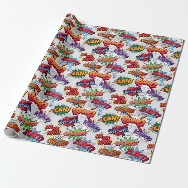 Superhero Bubble Pattern Wrapping Paper (Unrolled)