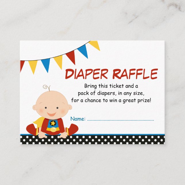 Superhero Bunting Diaper Raffle Ticket Enclosure Card (Front)