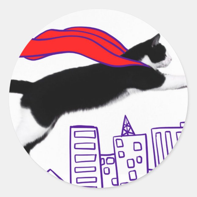 Superhero cat classic round sticker (Front)