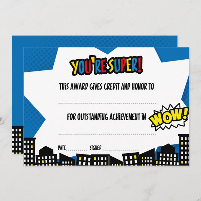 Superhero Certificate, Diploma Invitation (Front/Back)