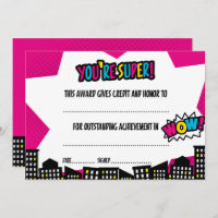 Superhero Certificate, Diploma