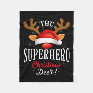 Superhero Christmas Deer Pjs Xmas Family Matching  Fleece Blanket