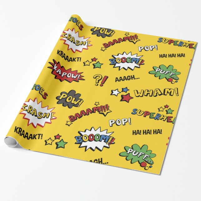 Superhero Colourful Fun Pattern Wrapping Paper (Unrolled)