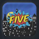 Superhero Comic 5th Birthday Party Plate<br><div class="desc">Celebrate your little superhero's 5th birthday in style with these dynamic Superhero Comic 5th Birthday Party Plates! These vibrant and fun plates feature bold comic book-style graphics, perfect for adding a pop of excitement to your party decor. Whether you're serving cake, snacks, or a full meal, these plates are sure...</div>