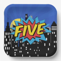 Superhero Comic 5th Birthday Party Plate