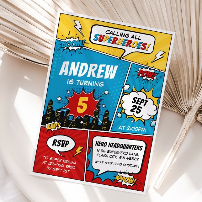 Superhero Comic Birthday Invitation Boy (Superhero Comic Birthday Invitation for Boy)