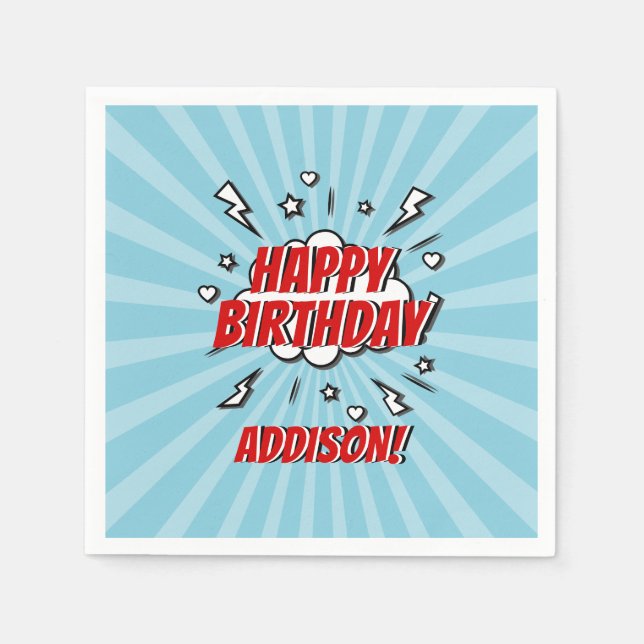 Superhero Comic Birthday Party Paper Napkin (Front)