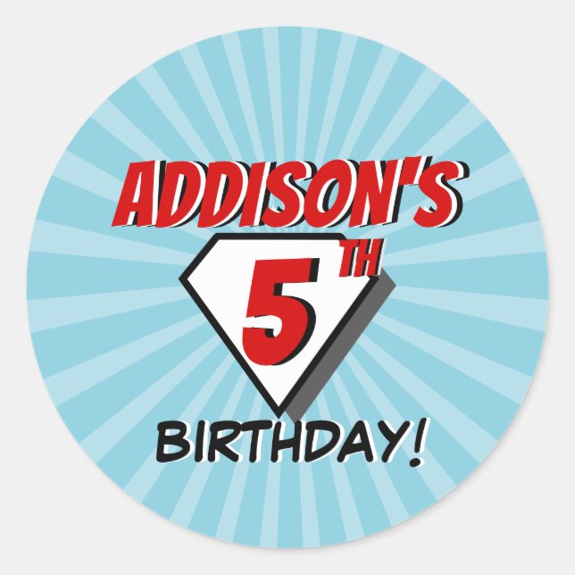 Superhero Comic Birthday Party Sticker (Front)