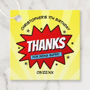 Superhero Comic Book Any Age Birthday Favour Tags