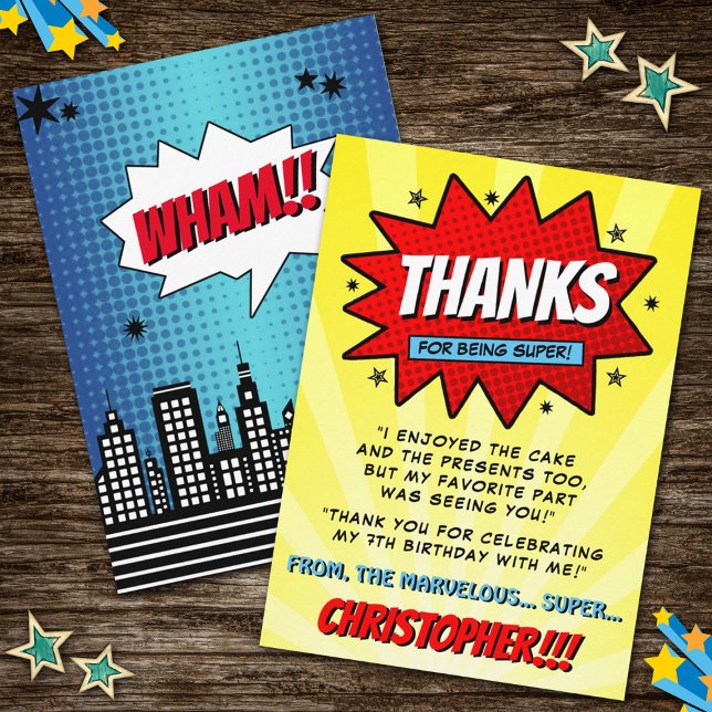 Superhero Comic Book Any Age Birthday Thank You Card (Creator Uploaded)