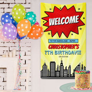 Superhero Comic Book Any Age Birthday Welcome Banner