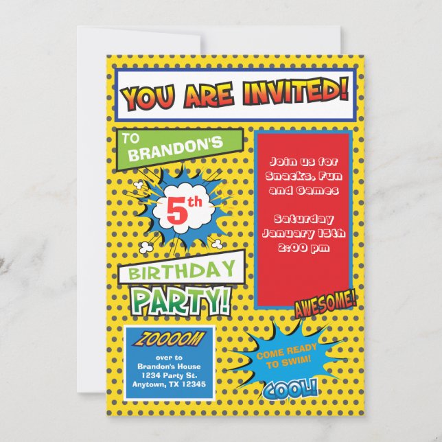 Superhero Comic Book Birthday Invitation (Front)