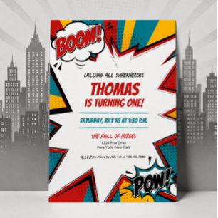 Superhero Comic Book Birthday Invitation Boom Pow 