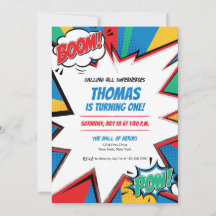 Superhero Comic Book Birthday Invitation Boom Pow