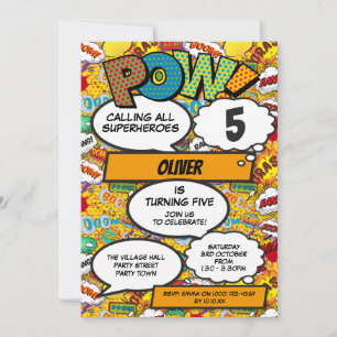 Superhero Comic Book Birthday Party Invitation