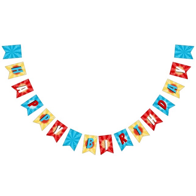 Superhero Comic Book Boy Birthday Blue Red Yellow Bunting (All)