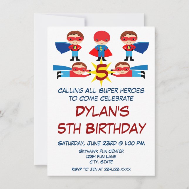 Superhero Comic Book Character Birthday Invitation (Front)