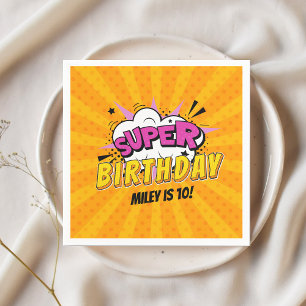 Superhero Comic Book Girl's Cute Birthday Napkin
