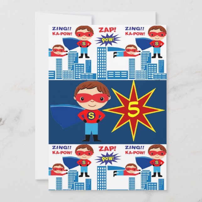 Superhero Comic Book Kids Birthday Invitations (Front)