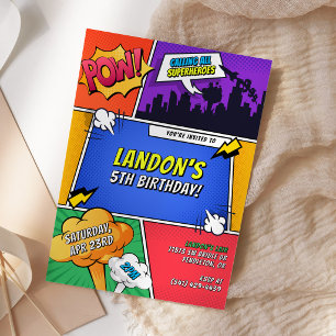 Superhero Comic Book Kids Birthday Party Pop Art Invitation