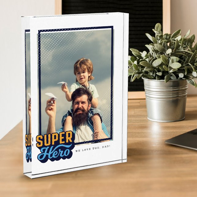 Superhero Comic Book Photo Gift For Dad Keepsake Block (Creator Uploaded)